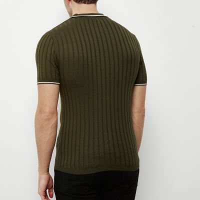 Green ribbed chest stripe polo shirt